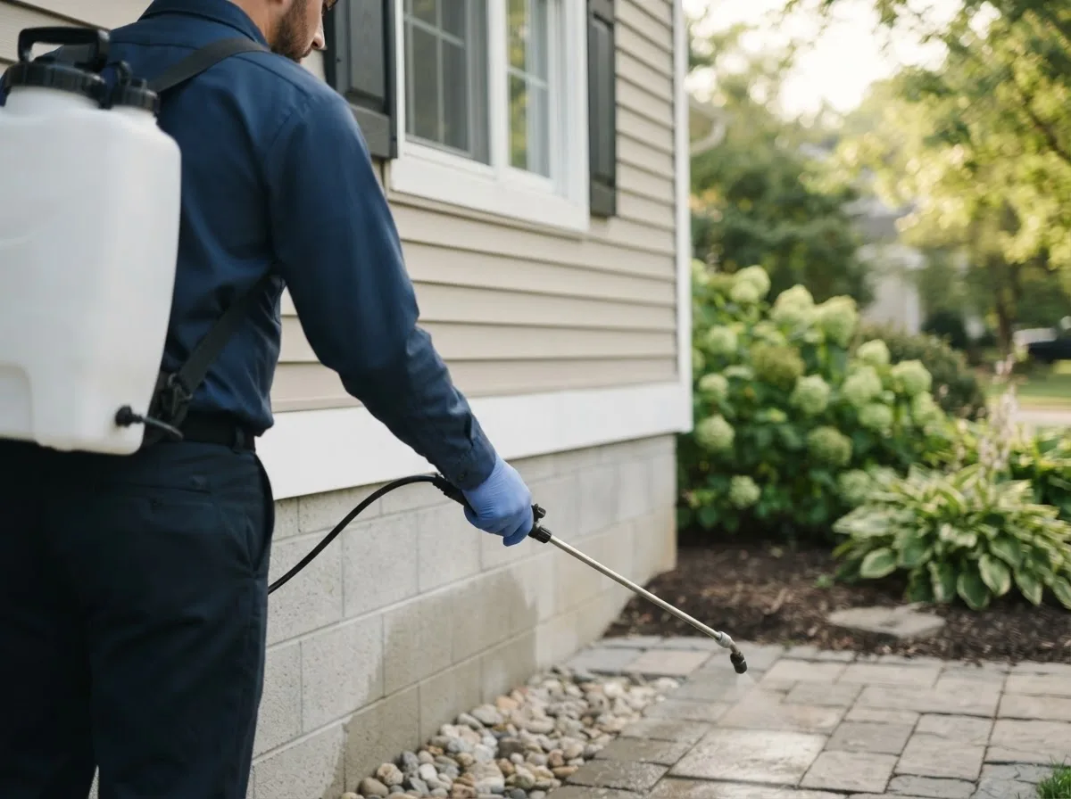 Pest control technician inspecting a home in Palestine, OH